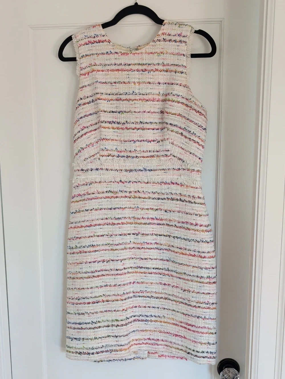 J. Crew Cream Tweed Midi Dress with Multicolor Stripes